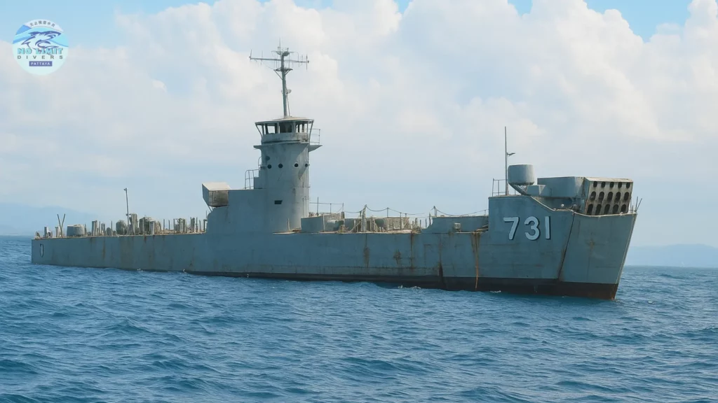 HTMS Kut Shipwreck Pattaya above water before sinking